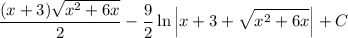 \displaystyle\frac{(x+3)\sqrt{x^2+6x}}2-\frac92\ln\left|x+3+\sqrt{x^2+6x}\right|+C