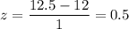 z=\dfrac{12.5-12}{1}=0.5