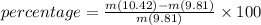 percentage = \frac{m(10.42) - m(9.81)}{m(9.81)}\times 100
