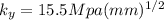 k_y=15.5Mpa (mm)^{1/2}