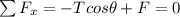 \sum{F_{x}}=-Tcos\theta + F=0