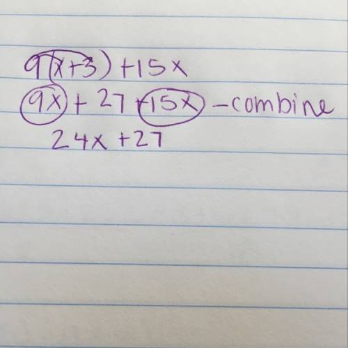 Simplify the following expression by using the distributive property and combining like terms. show