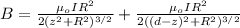 B = \frac{\mu_o I R^2}{2(z^2 + R^2)^{3/2}} + \frac{\mu_o I R^2}{2((d-z)^2 + R^2)^{3/2}}