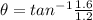 \theta = tan^{-1} \frac{1.6}{1.2}