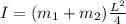I = (m_1 + m_2)\frac{L^2}{4}