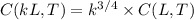 C(kL, T) = k^{3/4}\times C(L, T)