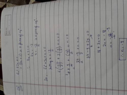 If 2x+3 is a factor of 6x^2+3x+n , what is the value of n