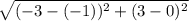 \sqrt{(-3-(-1))^{2}+(3-0)^{2}}