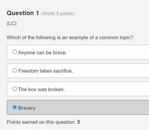 Which of the following is an example of a common topic. a) anyone can be brave. b) freedom takes sac