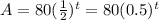 A=80(\frac{1}{2})^{t}=80(0.5)^{t}