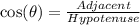 \cos(\theta)=\frac{Adjacent}{Hypotenuse}