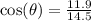 \cos(\theta)=\frac{11.9}{14.5}