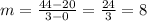 m=\frac{44-20}{3-0}=\frac{24}{3}=8