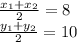 \frac{x_{1} +x_{2} }{2}=8\\ \frac{y_{1} +y_{2} }{2}=10