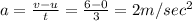 a=\frac{v-u}{t}=\frac{6-0}{3}=2m/sec^2