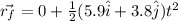 \vec{r_f} = 0+\frac{1}{2}(5.9\hat{i}+3.8\hat{j})t^2