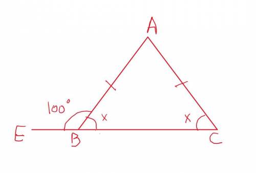 An exterior angle of an isosceles triangle has measure of 100 degrees. if the exterior angle of the
