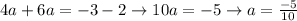 4a+6a=-3-2 \rightarrow 10a=-5 \rightarrow a=\frac{-5}{10}