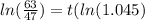 ln(\frac{63}{47}) =t(ln(1.045)