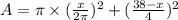 A=\pi \times (\frac{x}{2\pi })^2+(\frac{38-x}{4})^2
