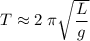 T \approx 2\; \pi \sqrt{\dfrac{L}{g}}