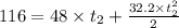 116=48\times t_2+\frac{32.2\times t_2^2}{2}