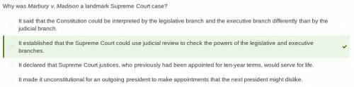 The u.s. supreme court decision in marbury v. madison established that ?  a.the legislative branch c