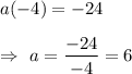 a(-4)=-24\\\\\Rightarrow\ a=\dfrac{-24}{-4}=6