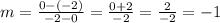 m = \frac {0 - (- 2)} {- 2-0} = \frac {0 + 2} {- 2} = \frac {2} {- 2} = - 1