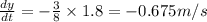 \frac{dy}{dt}=-\frac{3}{8}\times 1.8=-0.675 m/s