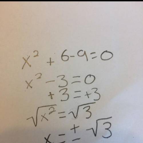 What are the roots of the equation x^2+6-9=0