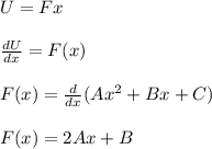 U = Fx\\\\\frac{dU}{dx} = F(x)\\\\F(x)=\frac{d}{dx}(Ax^2+Bx+C)\\\\F(x)=2Ax+B