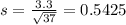 s = \frac{3.3}{\sqrt{37}} = 0.5425