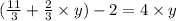 (\frac{11}{3}+\frac{2}{3}\times{y})-2=4\times{y}