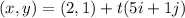 (x,y) = (2,1) + t (5i + 1j)