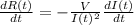 \frac{dR(t)}{dt}=-\frac{V}{I(t)^2}\frac{dI(t)}{dt}