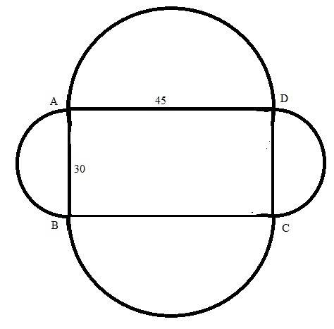 Adecorative window is made up of a rectangle with semicircles at either end. the ratio of ad to ab i