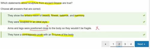 Which statements about sculpture from ancient greece are true?  choose all answers that are correct.