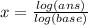x = \frac{log(ans)}{log(base)}