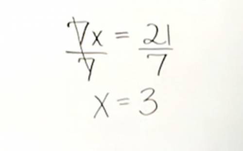Solve the equation type the integer with it 7x=21