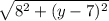\sqrt{8^2+(y-7)^2}