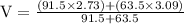 \mathrm{V}=\frac{(91.5 \times 2.73)+(63.5 \times 3.09)}{91.5+63.5}