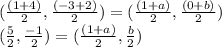(\frac{(1+4)}{2} ,\frac{(-3+2)}{2})=(\frac{(1+a)}{2} ,\frac{(0+b)}{2})\\(\frac{5}{2} ,\frac{-1}{2})=(\frac{(1+a)}{2} ,\frac{b}{2})