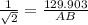 \frac{1}{\sqrt{2}}= \frac{129.903}{AB}