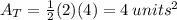 A_T= \frac{1}{2} (2)(4)=4\: units^2
