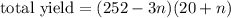 \text{total yield}=(252-3n)(20+n)
