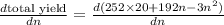 \frac{d\text{total yield}}{dn}=\frac{d(252\times 20+192n-3n^{2})}{dn}