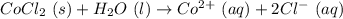 CoCl_2\ (s)+H_2O\ (l)\rightarrow Co^{2+}\ (aq)+2Cl^{-}\ (aq)