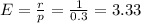 E = \frac{r}{p} = \frac{1}{0.3} = 3.33