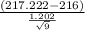 \frac{(217.222-216)}{\frac{1.202}{\sqrt{9}}}